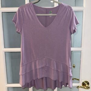 Womens Green Tea Orchid Short Sleeve Double Ruffle Hem Top Shirt Size S Knit